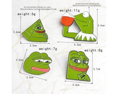 Набір пінів значків Oxa Pepe the frog жаби металеві зелені