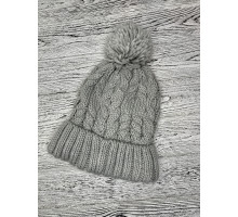 Шапка жіноча тепла з помпоном сіра (One Size)