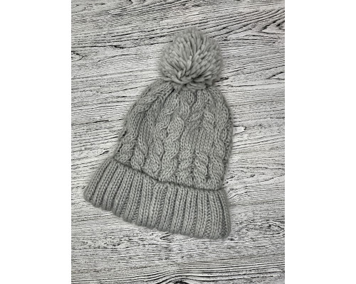 Шапка жіноча тепла з помпоном сіра (One Size)