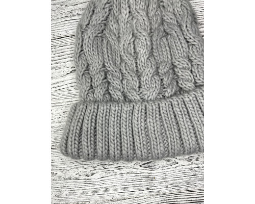 Шапка жіноча тепла з помпоном сіра (One Size)
