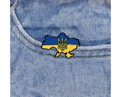 Значок патріотичний карта України синьо - жовтий пін металевий 