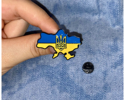 Значок патріотичний карта України синьо - жовтий пін металевий 