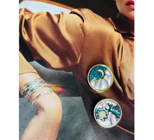 Набір з двох брошок / булавок місяць і сонце зелені