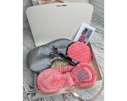 Подарунковий набір косметичних аксесуарів Beauty Box Бьюті бокс коралово - сірий з 5 предметів