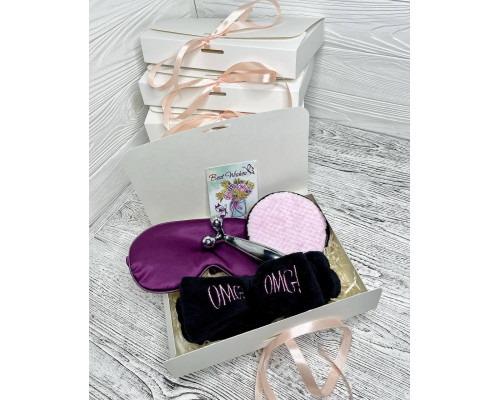 Подарунковий набір косметичних аксесуарів Beauty Box Бьюті бокс  фіолетово-рожево-чорний з 5 предметів