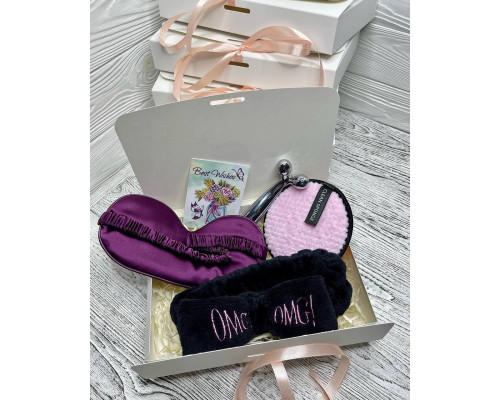 Подарунковий набір косметичних аксесуарів Beauty Box Бьюті бокс  фіолетово-рожево-чорний з 5 предметів