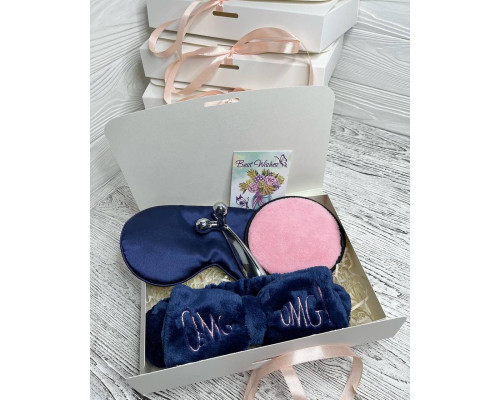Подарунковий набір косметичних аксесуарів Beauty Box Бьюті бокс  рожево-синій з 5 предметів