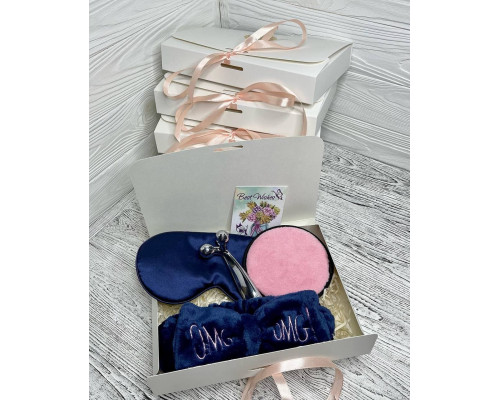 Подарунковий набір косметичних аксесуарів Beauty Box Бьюті бокс  рожево-синій з 5 предметів