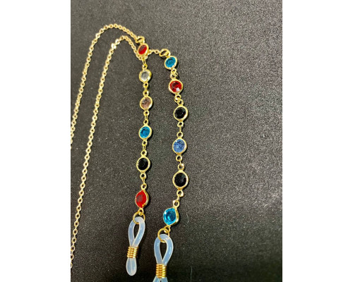 Ланцюжок для окулярів Oxa золотистий з кольоровими камінчиками 77 см