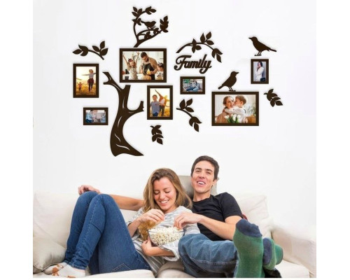 Фоторамка колаж дерево Family на 7 фото чорна з птахами (01007)