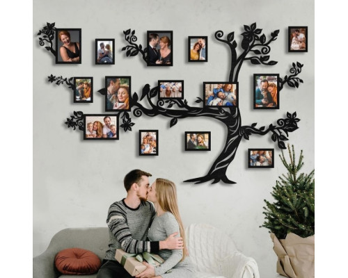 Велика фоторамка колаж дерево з птахами на 11 фото чорна (XL)  (01009)