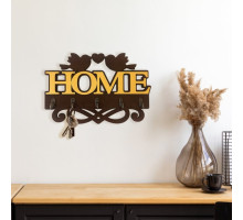 Ключниця HOME з пташками на 5 гачків коричнева