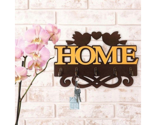 Ключниця HOME з пташками на 5 гачків коричнева