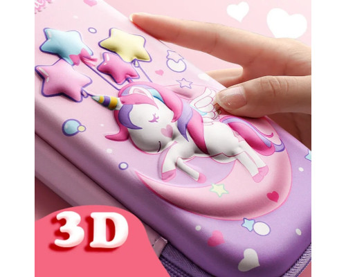 Пенал шкільний 3D для дівчаток водонепроникний єдиноріг колір рожевий