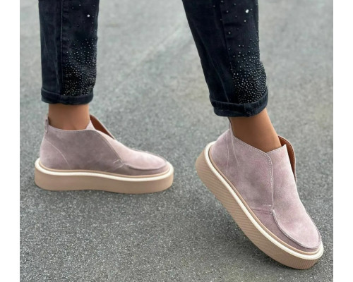 Стильні жіночі лофери замш  колір пудра розмір 36 (23,5 см) (50303)
