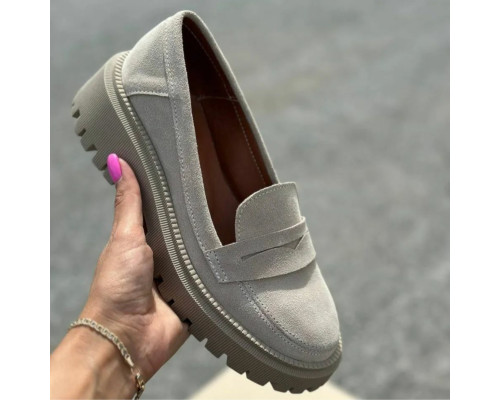  Жіночі лофери стильні замш колір бежевий розмір 37 (24 см) (49556)