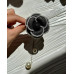 Брошка жіноча у вигляді квітки матеріал твід колір чорний з підвісками та перлинами