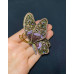 Брошка шпилька вінтажна метелик золотистий з різнокольоровим камінням