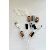 Захисні чохли силіконові для зарядного кабелю USB у вигляді милих ведмедиків коричневого кольору (4 шт)