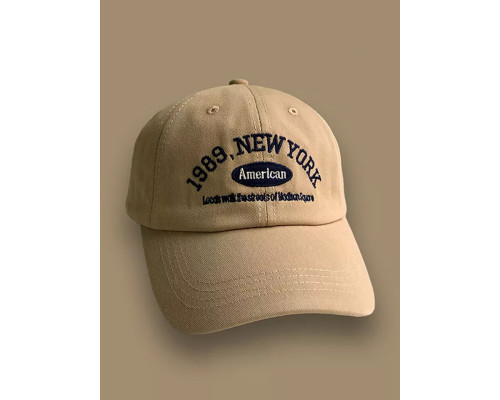 Стильна кепка бейсболка унісекс декор вишивка New York колір бежевий (55-60)