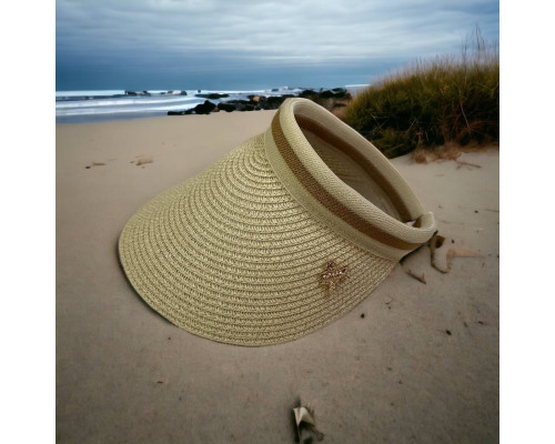 Козирок сонцезахисний солом'яний жіночий з обручем колір кремовий (54-62)