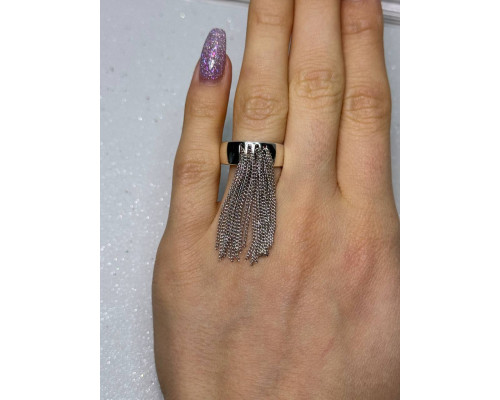 Стильне жіноче кільце відкрите регульоване декор пензлики колір сріблястий (16-22)