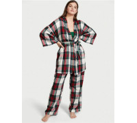 Жіноча піжама Костюм для дому сорочка топ брюки Victoria's Secret Flannel 3-Piece Set White Green Plaid  (XS/S)