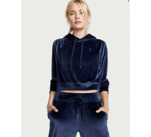  Жіноча толстовка Victoria's Secret Ribbed Velour Hoodies матеріал велюр колір темно синій (S)