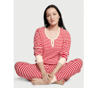 Жіноча термо піжама Костюм для дому  лонгслів брюки Victoria's Secret Thermal Long PJ Set матеріал бавовна принт смужка (XXL)