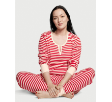 Жіноча термо піжама Костюм для дому  лонгслів брюки Victoria's Secret Thermal Long PJ Set матеріал бавовна принт смужка (XXL)