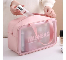 Косметичка дорожня з ручками водонепроникна колір рожевий