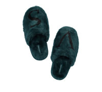 Домашні жіночі хутряні тапочки Victoria's Secret Closed Toe Faux Fur Slipper Kir з логотипом зеленого кольору розмір S (36-37)
