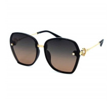 Окуляри жіночі сонцезахисні форми квадрат чорно-коричневий градієнт з декором золотистого кольору