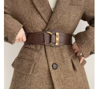 Еластичний  ремінь жіночий пояс на талію коричневий декор золотистого кольору