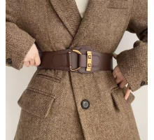 Еластичний  ремінь жіночий пояс на талію коричневий декор золотистого кольору