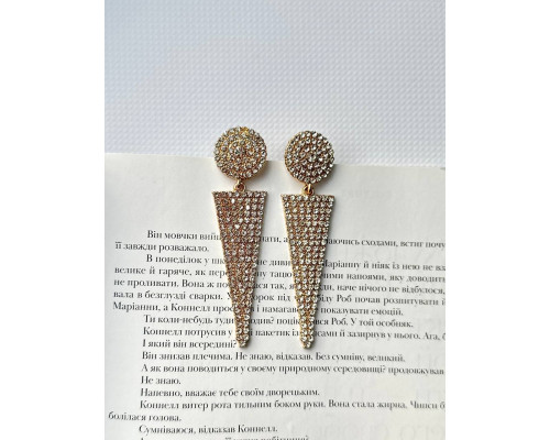 Сережки жіночі підвіски сяючі в камінні золотистого кольору