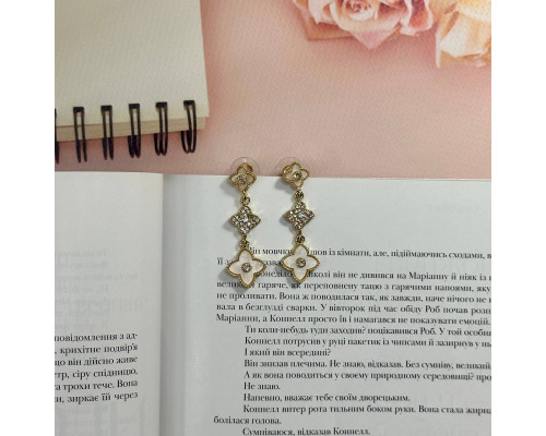Сережки жіночі висячі золотисті з камінням у формі квітів  стиль романтичний
