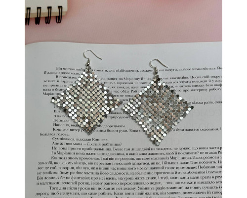 Сережки жіночі стильні підвіски сітчасті колір сріблястий