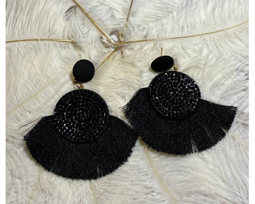 Елегантні Сережки жіночі чорні пензлики заокруглені, Біжутерія