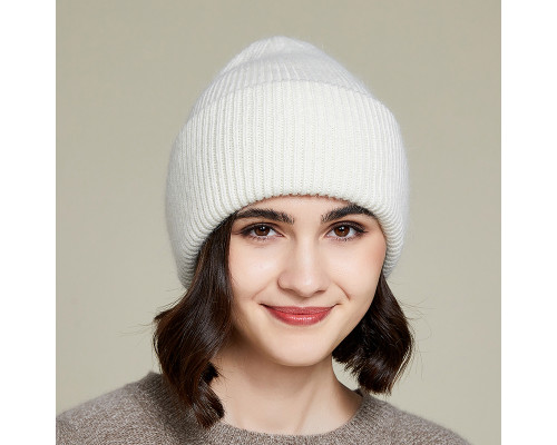 Шапка жіноча тепла однотонна в'язана колір білий (One Size)