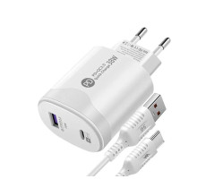 Зарядний пристрій PD QC 3.0 + 38 W USB 18w/Type-C 20w швидка зарядка для телефону з кабелем 2 порти колір білий