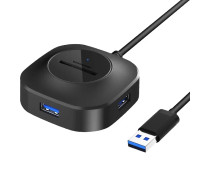 USB хаб 4*USB3.0 з кабелем 20 см+додаткове живлення micro USB колір чорний