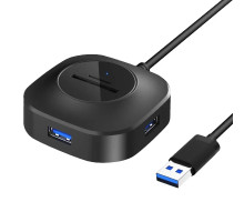 USB хаб 4*USB3.0 з кабелем 20 см+додаткове живлення micro USB колір чорний