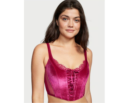 Жіночий оксамитовий корсетний топ Victoria's Secret колір рожевий (S)