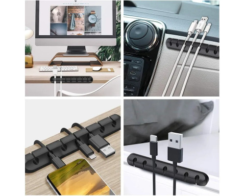 Фіксатор силіконовий клейкий затискач для USB кабелів на 7 проводів колір чорний