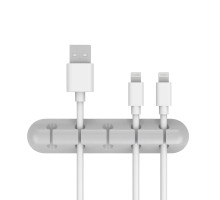 Фіксатор силіконовий клейкий затискач для USB кабелів на 5 проводів колір сірий