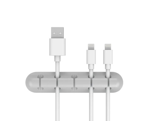 Фіксатор силіконовий клейкий затискач для USB кабелів на 5 проводів колір сірий