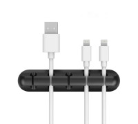 Фіксатор силіконовий клейкий затискач для USB кабелів на 5 проводів колір чорний
