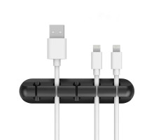 Фіксатор силіконовий клейкий затискач для USB кабелів на 5 проводів колір чорний