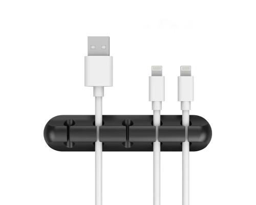 Фіксатор силіконовий клейкий затискач для USB кабелів на 5 проводів колір чорний